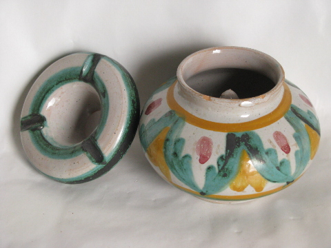 Rustic Italian ashtray, retro vintage hand-painted terracotta pottery, Italy
