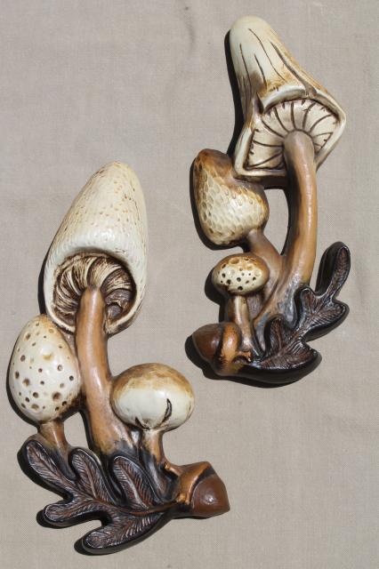 rustic mushrooms hippie vintage wall art, magic mushroom retro chalkware plaques