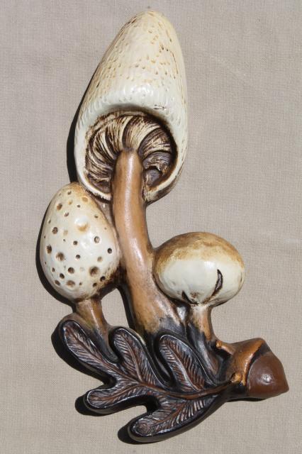 rustic mushrooms hippie vintage wall art, magic mushroom retro chalkware plaques