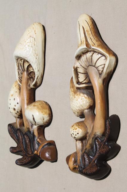 rustic mushrooms hippie vintage wall art, magic mushroom retro chalkware plaques