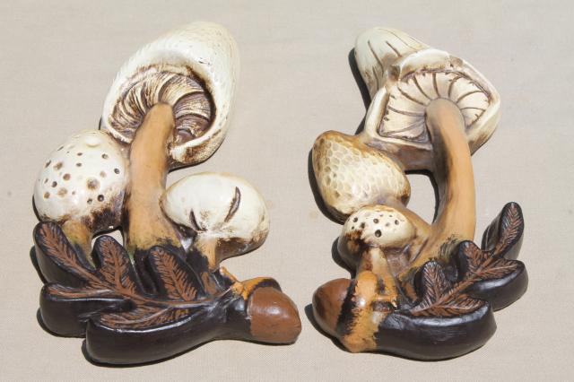 rustic mushrooms hippie vintage wall art, magic mushroom retro chalkware plaques