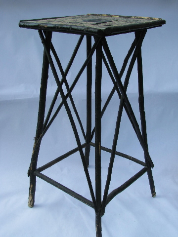 Rustic old twig plant stand, vintage primitive wood stick furniture