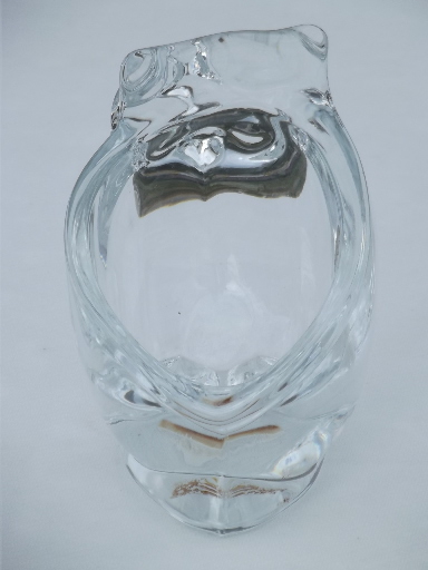 Sasaki crystal clear glass owl paperweight bowl / ashtray w/ paper label