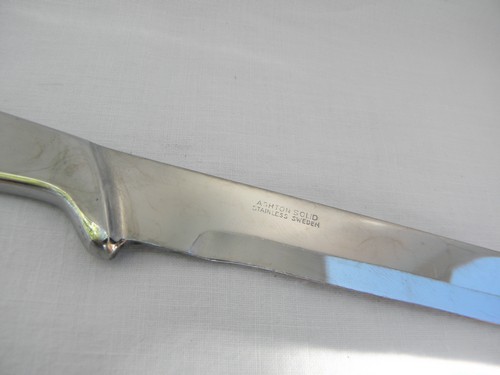 Scandinavian modern stainless steel carving knife and fork set, Sweden