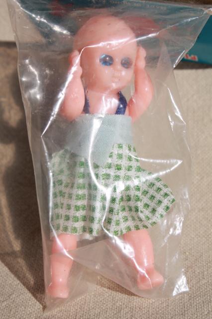scary cute vintage hard plastic baby dolls poseable w/ moving eyes, toys made in Hong Kong