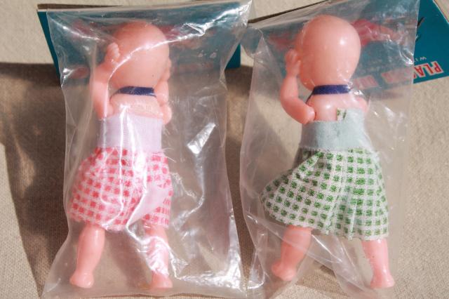 scary cute vintage hard plastic baby dolls poseable w/ moving eyes, toys made in Hong Kong