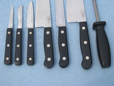 Set Chicago Cutlery kitchen knives w/wood block&full length tangs