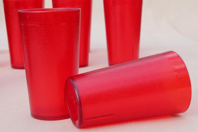 set of 12 retro red plastic restaurant drinking glasses, unbreakable tumblers