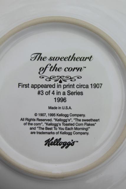 set of 1990s Kellogg's cereal bowls w/ vintage advertising slogans, ad art