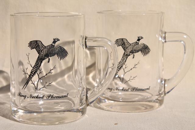 set of 8 vintage glass mugs / beer steins with wild game birds - man cave drinking glasses