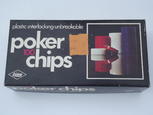 Set of retro plastic poker chips in original vintage box dated 1968