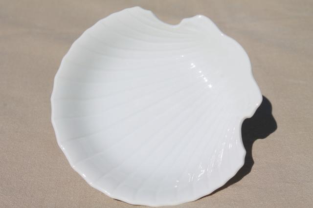 set pure white porcelain scallop sea shell dishes, vintage Japan Lord & Taylor labels