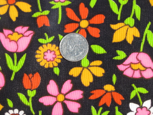 Shiny waxed finish oilcloth type fabric, 60s vintage flower print