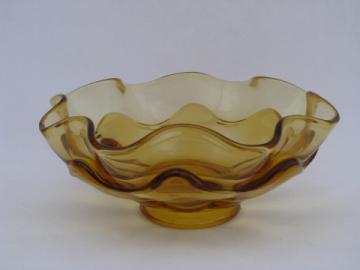 Simplicity modern design layered glass bowl, vintage L E Smith, retro amber gold