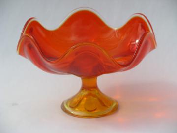 Simplicity pattern vintage swung shape blown glass pedestal dish, retro orange