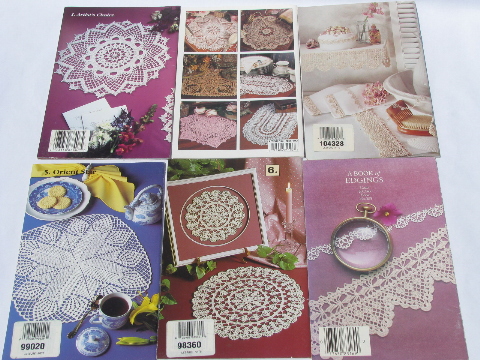 Small size crochet pattern booklets for needlework bag, doilies and lace