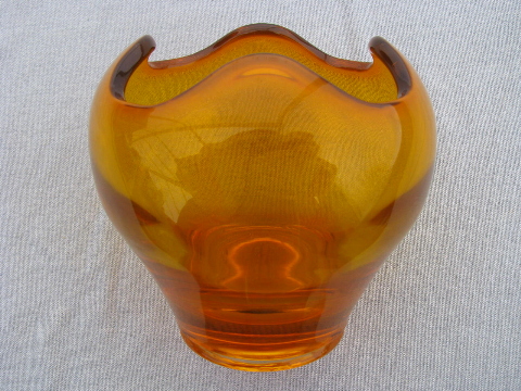Small tangerine orange glass bowl vase