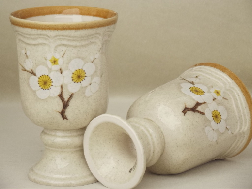 Snow Blossom Mikasa vintage stoneware goblets and cream & sugar set