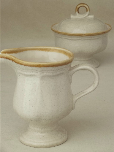 Snow Blossom Mikasa vintage stoneware goblets and cream & sugar set