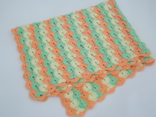 Soft fuzzy never used baby gift afghan, mint green, apricot, yellow