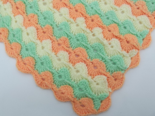 Soft fuzzy never used baby gift afghan, mint green, apricot, yellow
