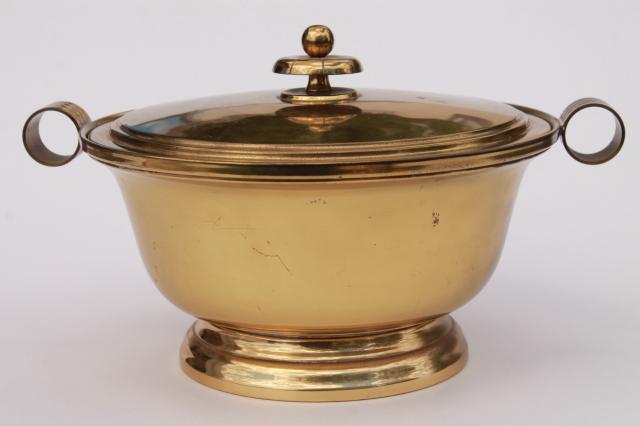 solid brass covered bowl, old Revere style ice bucket or chafing dish casserole