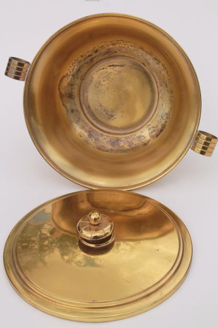 solid brass covered bowl, old Revere style ice bucket or chafing dish casserole