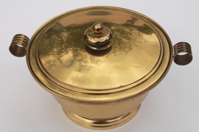 solid brass covered bowl, old Revere style ice bucket or chafing dish casserole