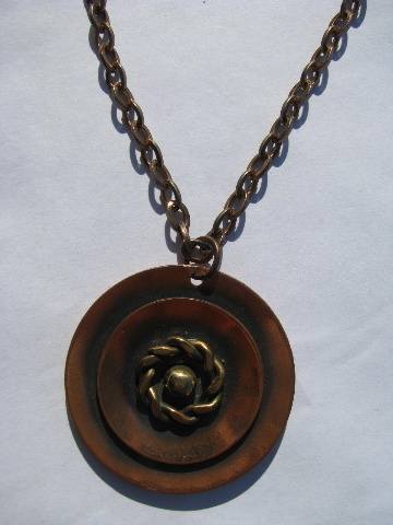 Southwest indian style 70s vintage copper pendants, chain necklace lot