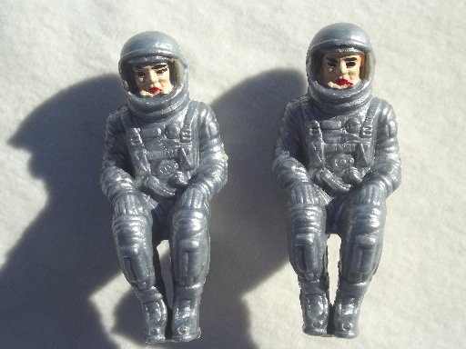 Space age vintage plastic astronauts toy cake toppers in Gemini capsule