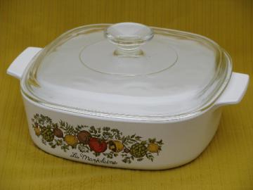 Spice of Life retro Corningware casserole, square baking pan and glass lid