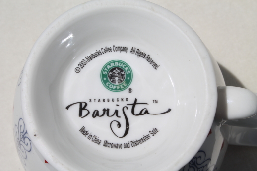 Starbucks barista coffee mug, huge ceramic coffee cup, holiday diamonds pattern