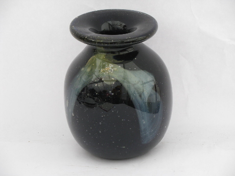 Starry sky swirled bubbles art glass vase, hand-blown vintage Murano