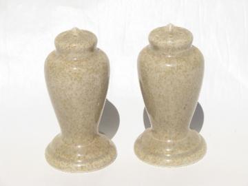 Stone speckled pottery S&P shakers, retro mid-century salt and pepper