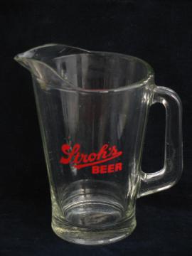 Stroh's beer, heavy vintage glass pitcher, old Strohs advertising