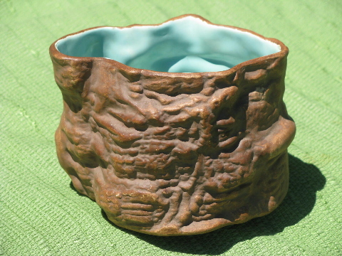 Synar signed pre-Frankoma pottery, rough natural log flower planter
