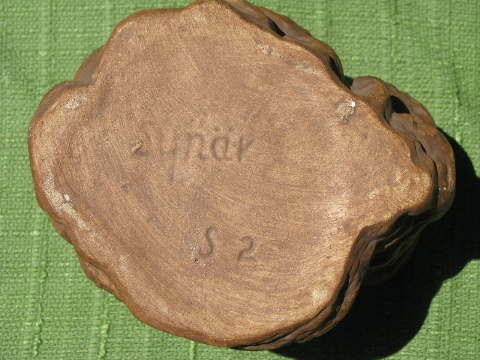 Synar signed pre-Frankoma pottery, rough natural log flower planter