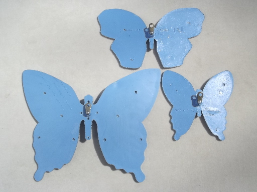 Syroco / Dart plastic wall plaques, retro 60s vintage blue butterflies