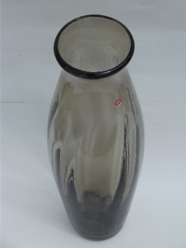 Tall hand-blown art glass vase, retro 60s smoke brown, vintage Italy