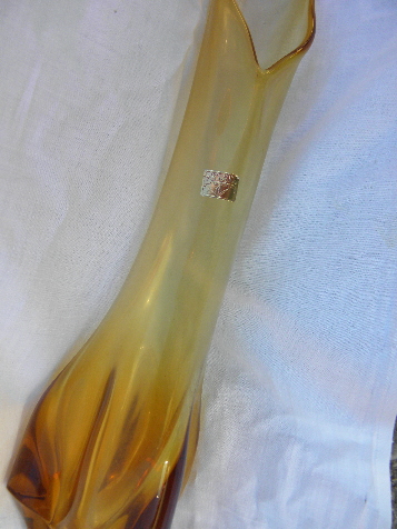 Tall mod amber glass vase, retro 60s-70s vintage Epic line, Viking label