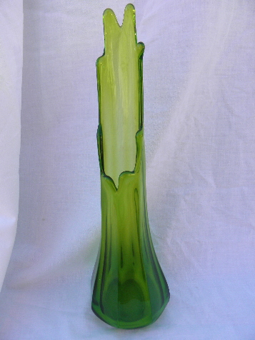 Tall mod handmade art glass vase, 60s-70s vintage, retro lime green color