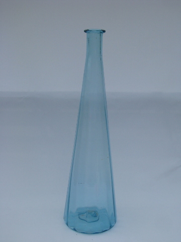 Tall plate blue decanter bottle vase, retro mid-century vintage