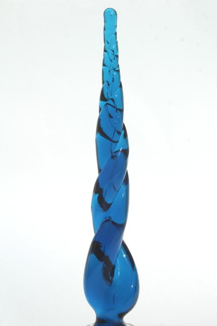 tall retro decanter bottle stopper, bluenique vintage Viking or Blenko twist spiral art glass