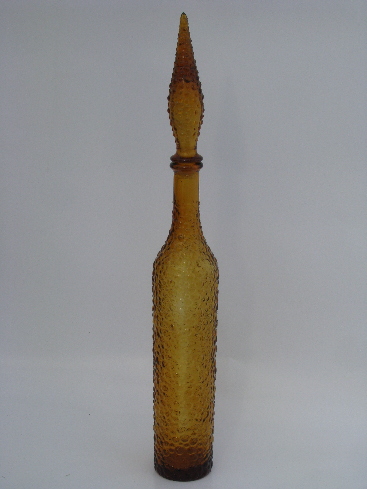Tall skinny 60s retro bottle w/ stopper, vintage Italian glass decanter