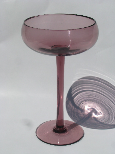 Tall skinny goblet vase, mid-century modern Italian art glass in amethyst
