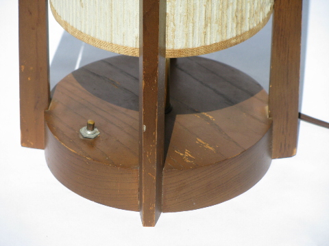 Tall thin mod wood canister lamp, retro 60s danish modern vintage