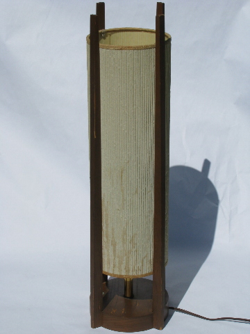 Tall thin mod wood canister lamp, retro 60s danish modern vintage