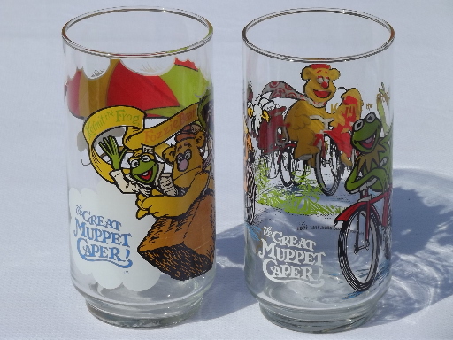 The Muppets set McDonalds drink glasses, Great Muppet Caper vintage 80s