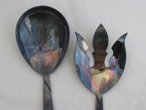 Three Crowns silver plate mod salad fork & spoon, danish modern vintage