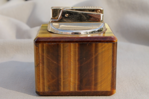 Tigereye stone table lighter, vintage cigarette lighter natural tiger-eye